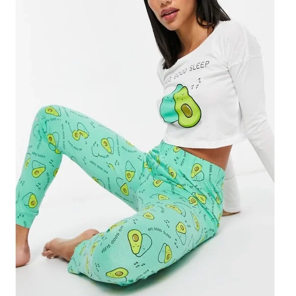 NWT Brave Soul Ava Good Sleep Pajamas 2 piece long sleeve funny novelty avocado - Picture 2 of 7